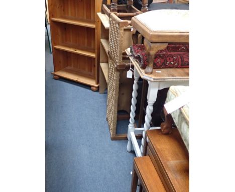 A NEST OF GORDON RUSSELL STYLE OCCASIONAL TABLES a stripped pine open bookcase, a modern pine bookcase, occasional tables, a 
