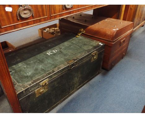A METAL UNIFORM TRUNK, AND A GRAINED TIN TRUNK -2