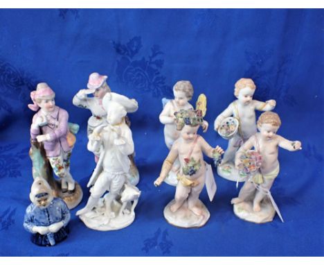 FOUR MEISSEN CERAMIC FIGURES and four others similar