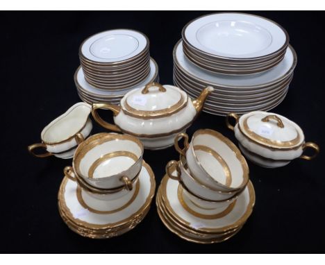 A ROYAL DOULTON BALMORAL TEA SET FOR SIX with a part gold rimmed dinner service, John Jenkins by SPAL