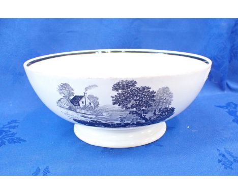 A CREAMWARE BASIN WITH TRANSFER: 'CONJUGAL FELICITY' Thos. Fletcher &amp; Co, Shelton 22cm diam. (restored)