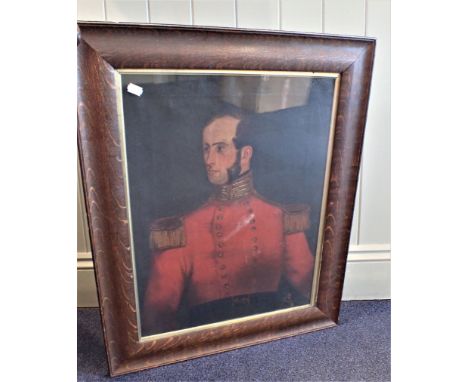 A 19TH CENTURY NAIVE PORTRAIT OF AN OFFICER oil on canvas 43 x 56cm (plus glazed frame)