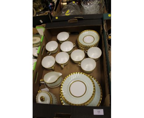 A QUANTITY OF MINTON GREEN 'EMBASSY' TEA WARE, pattern number H4987, comprising eight cups, saucers and tea plates, a cake pl