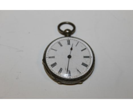 A SILVER OPEN FACED MANUAL WIND FOB WATCH