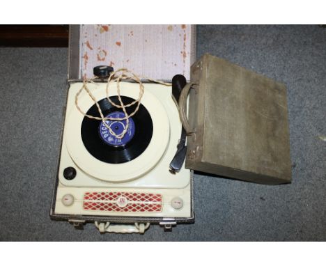 A CASED RECORD PLAYER + RECORD CASE
