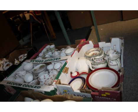 THREE TRAYS OF CHINA AND CERAMICS TO INCLUDE ROYAL WORCESTER , REGENCY, SPODE, CHINESE ROSE ETC