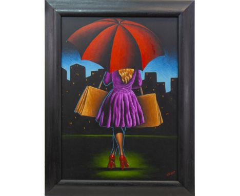 * GRAHAM MCKEAN, A SERIOUS SHOPPER oil on board, signed 70cm x 50cm Framed