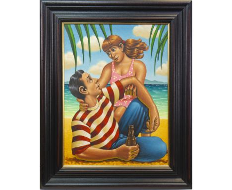* GRAHAM MCKEAN, OUR HOLIDAY IN THE SUN oil on canvas, signed 61cm x 46cm Framed