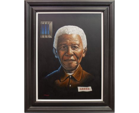 * GRAHAM MCKEAN, NELSON MANDELA oil on board, signed 70cm x 51cm Framed