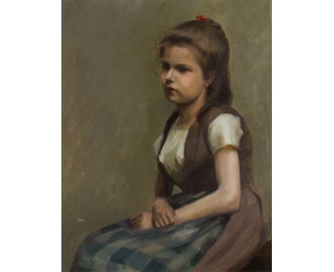 FLORENCE LEAVER. Framed, unsigned, oil on canvas, early 20th Century half length portrait of a seated young girl, 43.2cm x 33