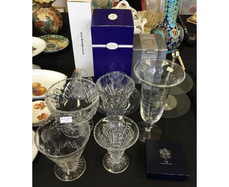 A selection of assorted cut glass including Royal Brierley basket, Royal Doulton vase and boxed decanter, boxed Dartington va