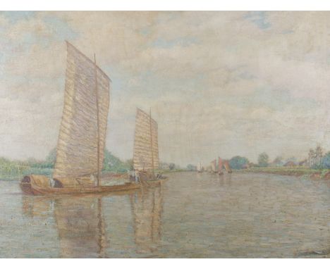 JAMES STEWART CARSTAIRS (c.1892 - 1932) Framed, signed, dated 1923, oil on canvas, American School, boating scene, with figur