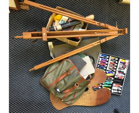 Contents of the studio of artist MARGARET M. TYLER, to include, an easel, sketchbooks, wooden paint palette, quantity of pape