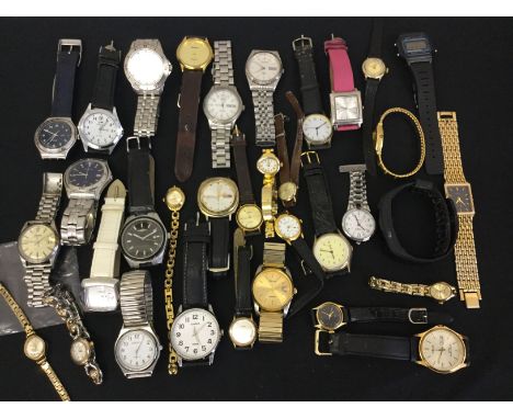 A collection of 34 wrist watches and a nurses watch, to include a 9ct yellow gold cased Rotary wrist watch along with other w