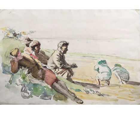 RUSSELL SIDNEY REEVE R.E., R.B.A. (1895 - 1970) Five unframed, works on paper, some signed, to include pencil, charcoal and w