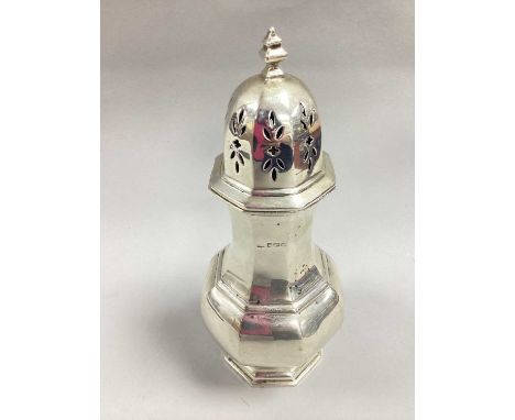 A Large Hallmarked Silver Sugar Caster, Mappin &amp; Webb, Sheffield 1915, of octagonal baluster form, with pierced pull off 
