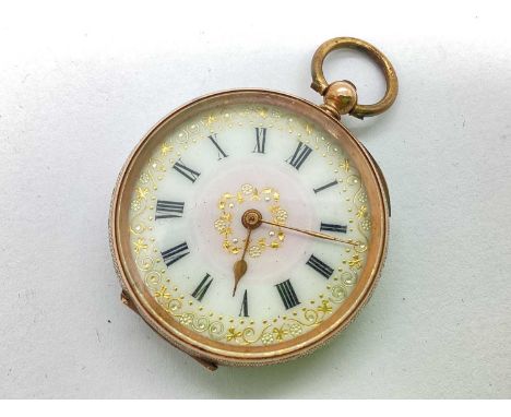 A Highly Decorative Fob Watch, the gilt highlighted white dial with black Roman numerals, within foliate engraved case, inner