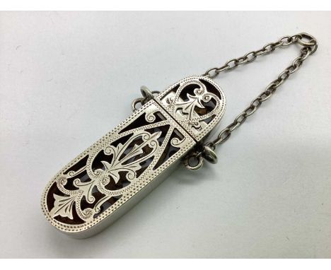A Hallmarked Silver Chatelaine Pomander / Vinaigrette, Lawrence Emanuel, Birmingham 1900, of elongated oval openwork form, sc
