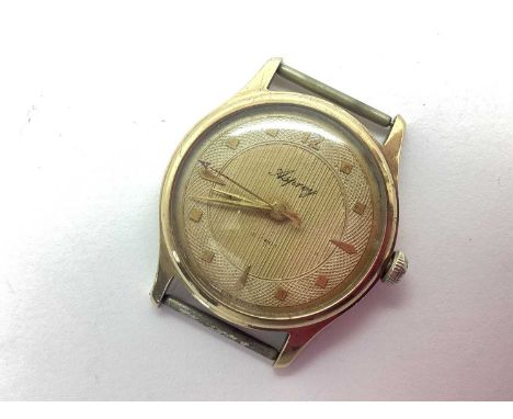 Asprey; A Vintage 9ct Gold Cased Wristwatch Head, the signed textured dial with gilt markers and Arabic hourly numeral, withi