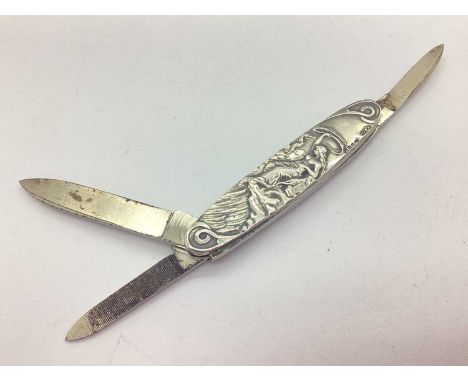 An Art Nouveau Style Hallmarked Silver Mounted Folding Pocket Knife, the scales stamped M&amp;Co, London 1903 (F import mark)
