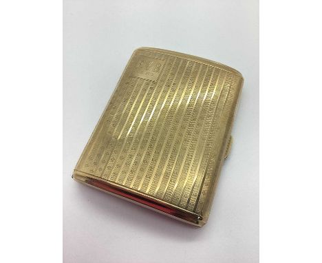 A 9ct Gold Cigarette Case, of rounded rectangular form, allover textured finish, initialled "FVB Aug 1929", with two internal