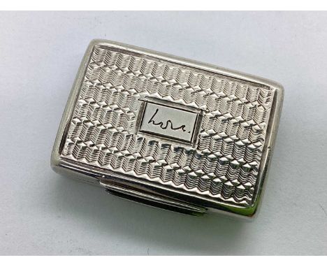 A XIX Century Hallmarked Silver Vinaigrette, FC, Birmingham 1836, of rectangular form, allover engine turned decoration, pers