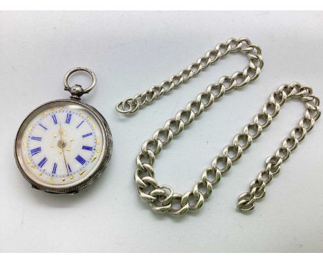 A Vintage Highly Decorative Ladies Fob Watch, the unsigned white dial with blue Roman numerals and highlighted with gilt acce