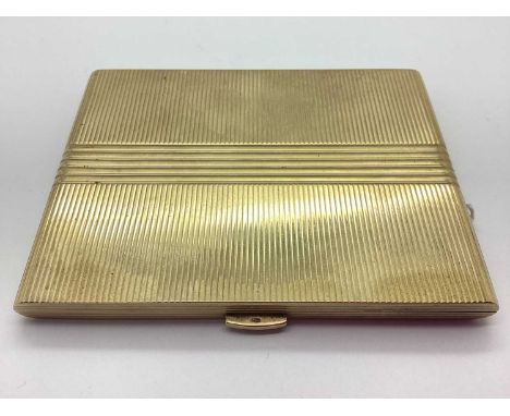 A 9ct Gold Cigarette Case, of rectangular form, allover textured finish, with internal strap, London 1948, 10.9cm.