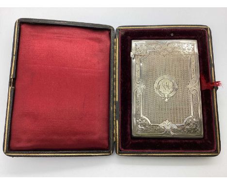 A Victorian Hallmarked Silver Card Case, FM(?), Birmingham 1869, of slim rectangular form, allover engine turned decoration w
