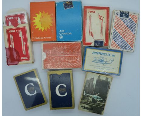 9 Packs playing cards inc. Concorde TWA, Bell Helicopter & Flite-Tronics