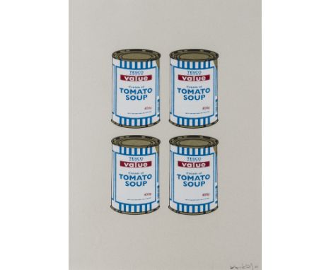 δ Banksy (b.1974)4 Soup Cans: Gold on GreyThe rare screenprint in colours, 2006, signed, dated and numbered from the edition 