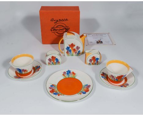 A Wedgwood Clarice Cliff limited edition tea for two crocus pattern service , boxed with certificates