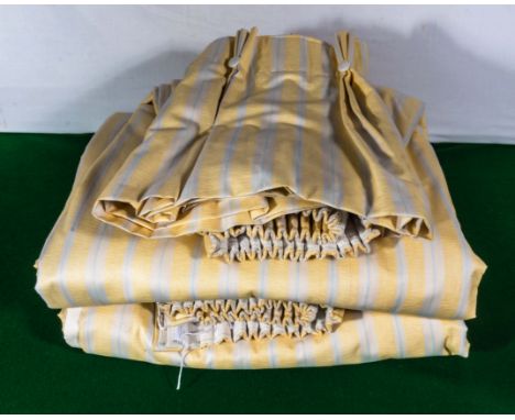 A large pair of blanket interlined curtains, each 74" wide and 82" long, with matching buttoned pelmet