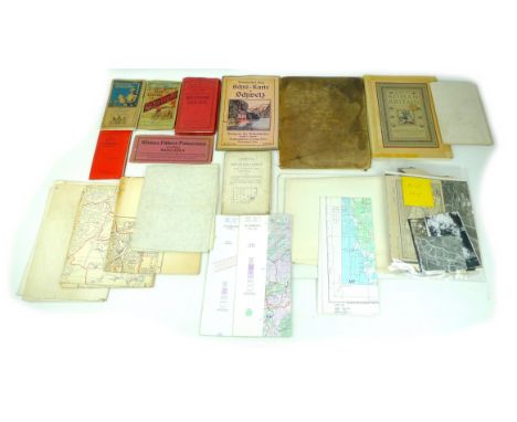 A collection of thirty five maps, including WWII Ordnance Survey military maps, 'Lighthouses, Fog Signals, Radio Beacons and 