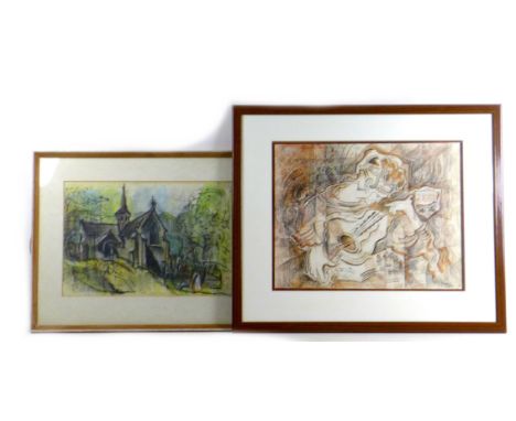 (British school, 20th century): a cubist style guitarist pencil on paper, singed 'Pittel' and dated ' 8.4.88', 35 by 44cm, mo