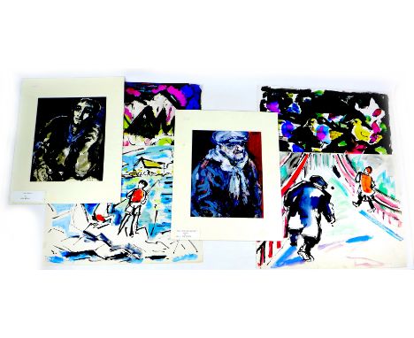 Paul Gerchik (American, 1913-1998): a collection of six unframed paintings, including two mounted acrylic portraits, 'Man in 