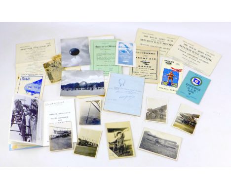 A collection of early aviation ephemera, including a signatures of French Aeronaut Charles Dollfus, with a sketch of a balloo