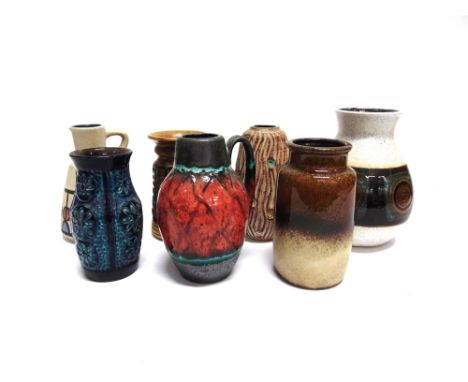 A GROUP OF WEST GERMAN 'FAT LAVA'  and other art pottery jugs, the largest 18cm high