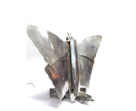 A LARGE FIGURAL FLOOR LAMP  modelled as a butterfly, with hinged wings, on naturalistic log base, 66cm high 83cm wingspan