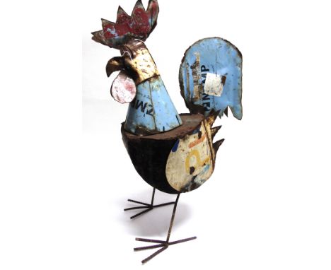 A LARGE 20TH CENTURY FOLK ART SCULPTURE  of a stylised rooster, 100cm high 
