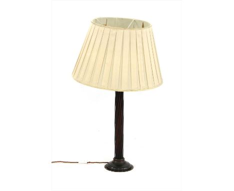 A modern bronze and glass twist column table lamp, with shade, 73cm high