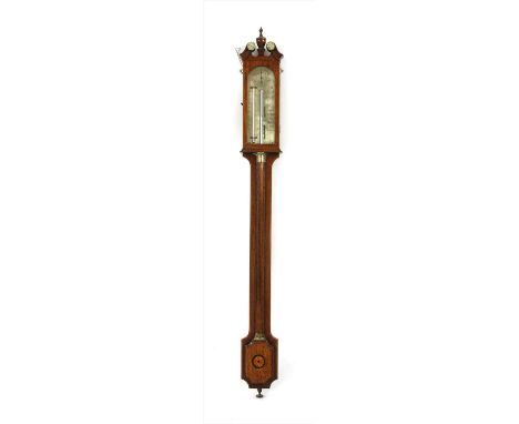 A walnut stick barometer , plate inscribed John Russell, Selkirk, 119cm high