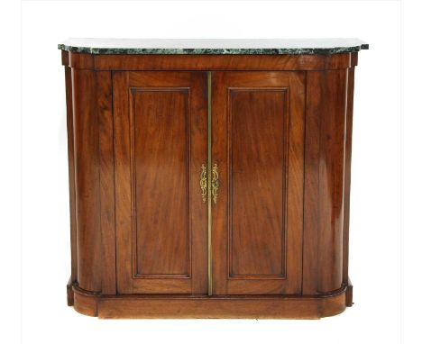A mahogany breakfront side cabinet , early-mid 19th century, the green marble top above a pair of doors enclosing a shelf, on