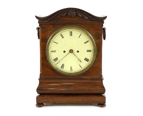 A Victorian rosewood-cased bracket clock, with painted dial and twin fusee movement striking the hours on a bell, 43cm high