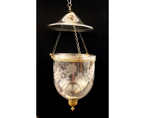 A 19th century glass lantern , with etched star details, brass mounted, inscribed S&amp;C Bishop, 46cm high