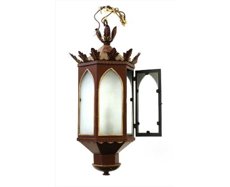 A painted metal hall lantern, 20th century, 62cm high