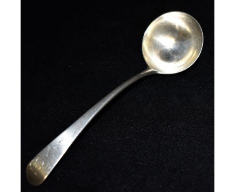 A GEORGIAN SILVER LADLE Plain Old English pattern monogrammed and block engraved initials, London mark for 1788, makers Geoff