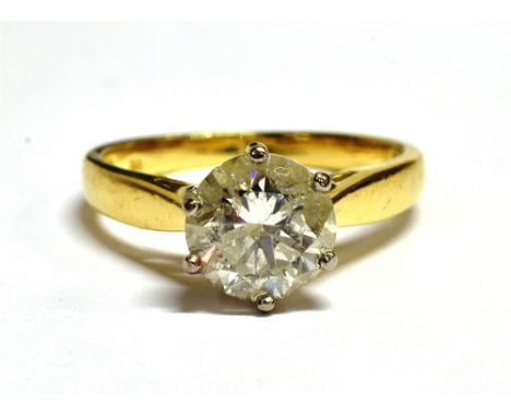 A 1.5 CARAT DIAMOND SOLITAIRE RING the round brilliant cut diamond approx. 7.5mm diameter, stamped weight to shank 1.50 carat