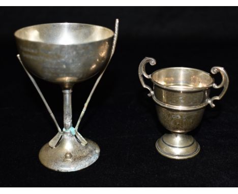 TWO VERY SMALL SILVER TROPHY CUPS To include a Weston Super Mare Golf Course engraved 1936, 11cm high total weight approx. 7.