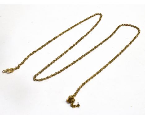 A 9CT GOLD FINE LINK NECK CHAIN 22 inches long with bolt ring fastener, (snapped to one end) weighing approx. 4.0 grams Condi